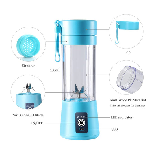 Tragbarer USB Mixer 380ml, Smoothie Maker, Blau