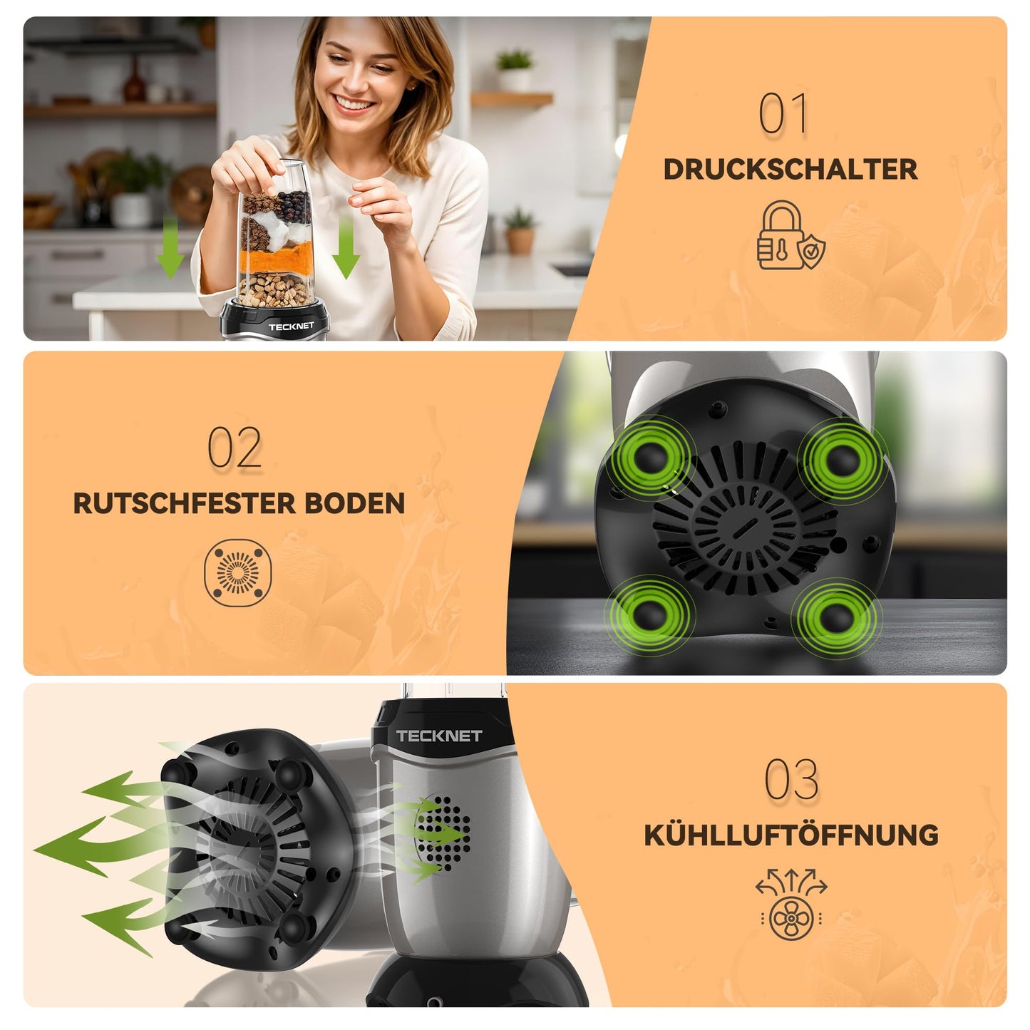 TECKNET Smoothie Maker 600W, 500ml Becher