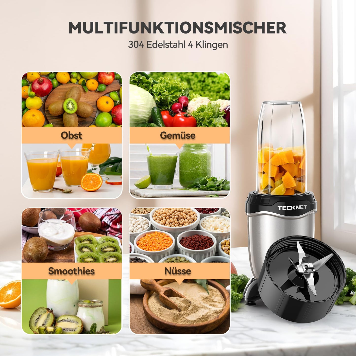 TECKNET Smoothie Maker 600W, 500ml Becher