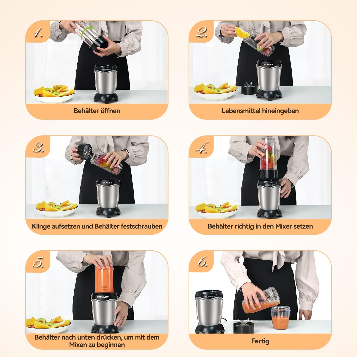TECKNET Smoothie Maker 600W, 500ml Becher