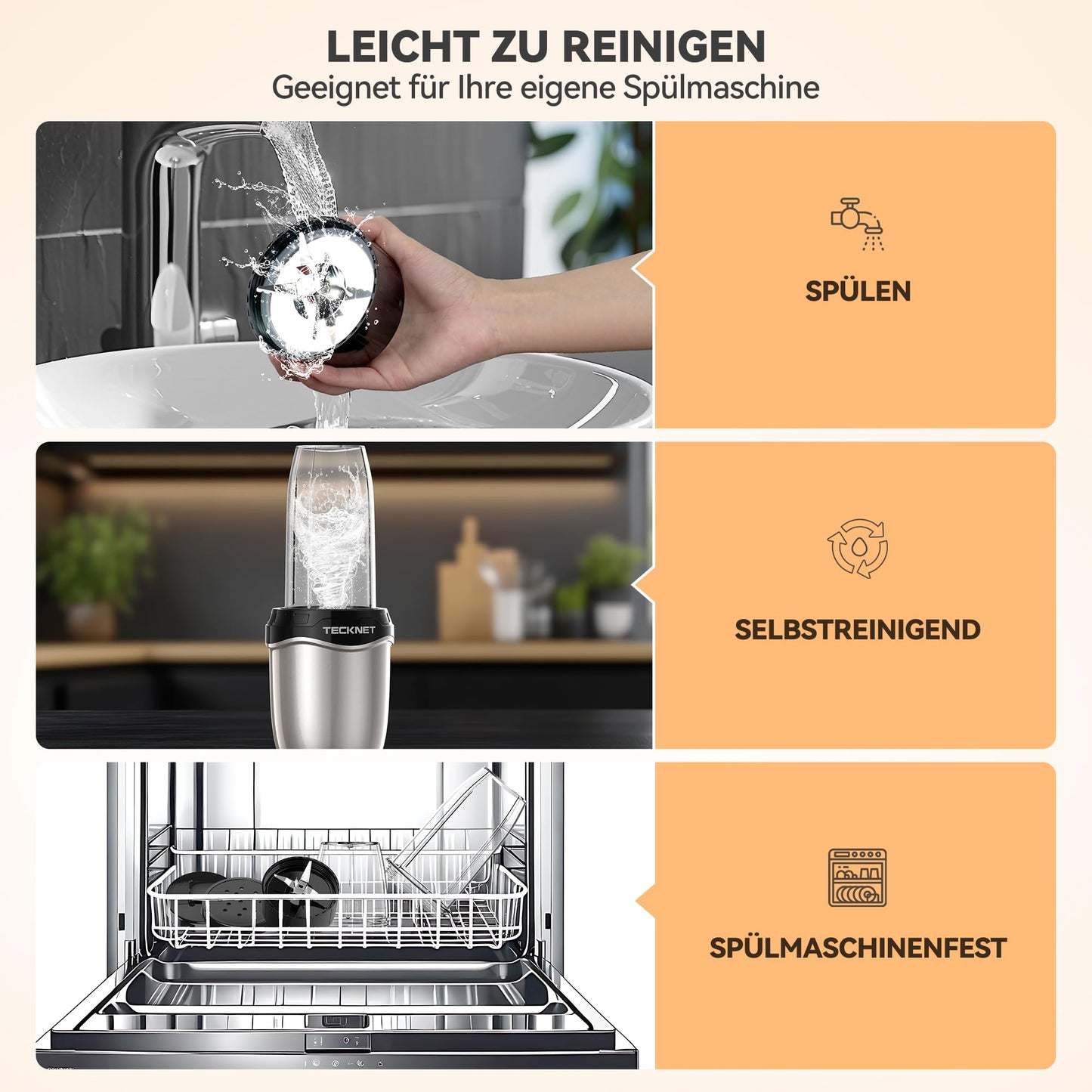 TECKNET Smoothie Maker 600W, 500ml Becher